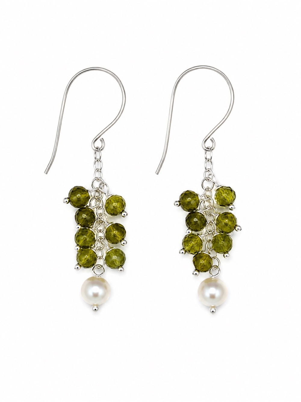 HK0080 Vesuvianite And Pearl Hook Earrings